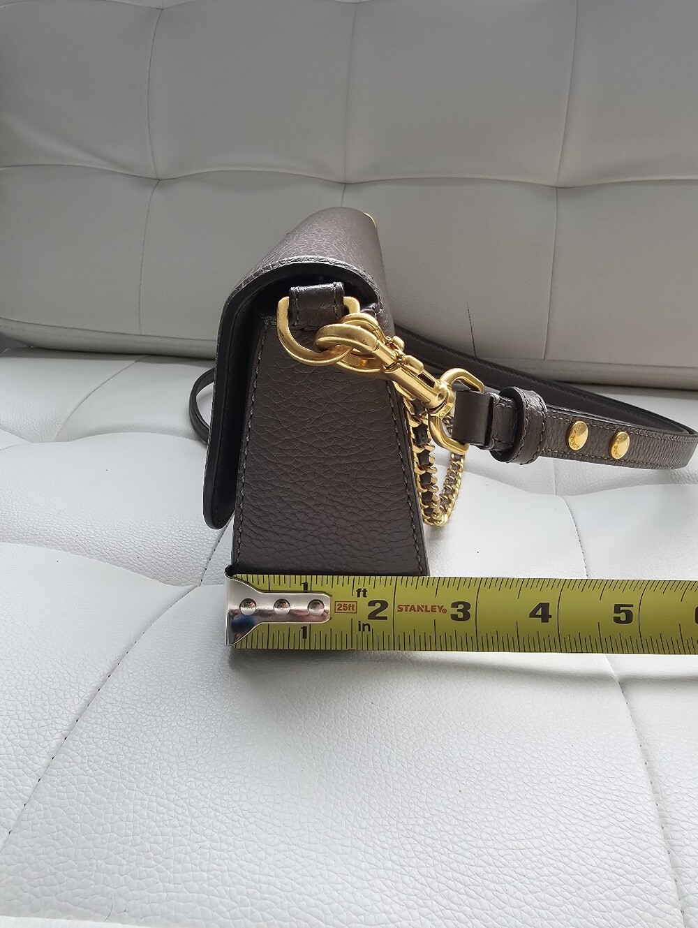 Authentic Tory Burch Taupe Pebbled Leather Crossbody with Gold Hardware - Picture 13 of 15